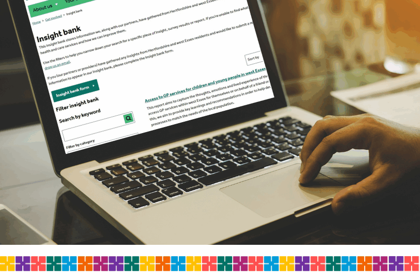 Somebody looking at the insight bank on the ICS website on their laptop.